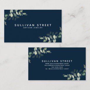 Carte De Visite Eucalyptus bleu marine chic