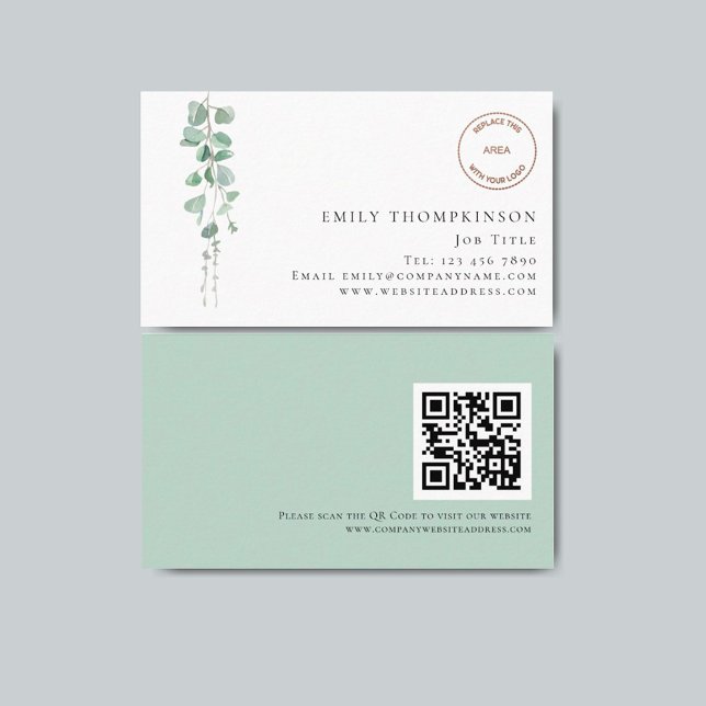 Carte De Visite Eucalyptus Company Logo QR Code Toute profession (Créateur téléchargé)