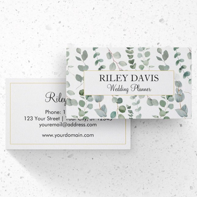 Carte De Visite Eucalyptus Flore verte et blanche (Front and Back Side)