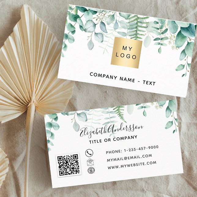 Carte De Visite Eucalyptus fougère forestière logo code QR (Créateur téléchargé)