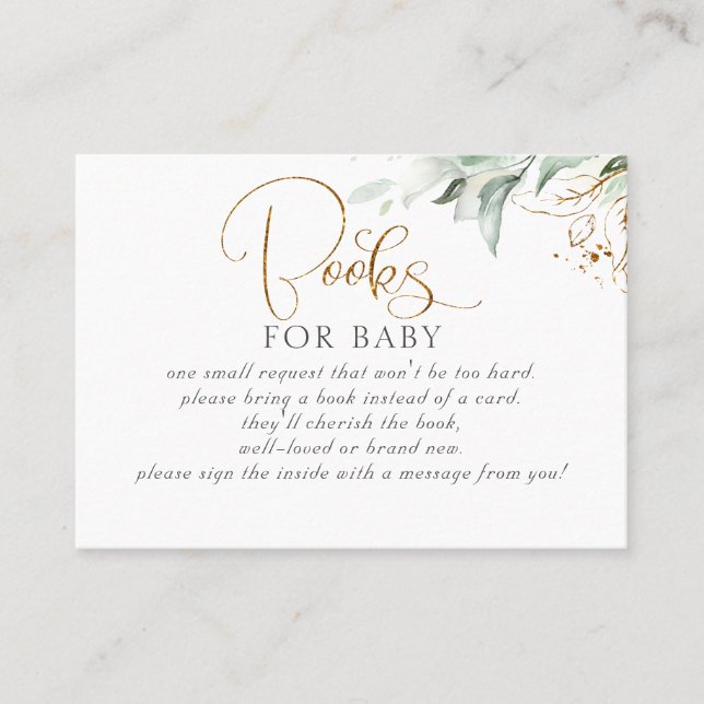 Carte De Visite Eucalyptus Gold Greenery Livres pour bébés Demande (Devant)
