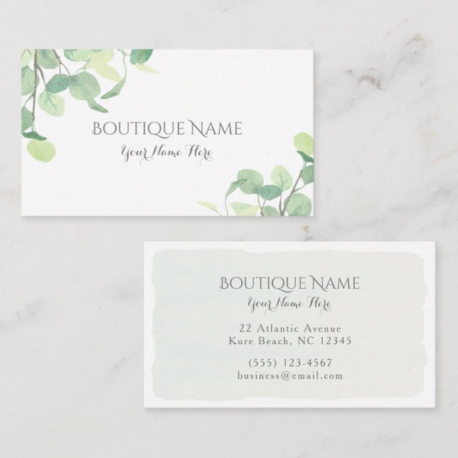 Carte De Visite Eucalyptus moderne Aquarelle Boutique verte (Devant / Derrière)