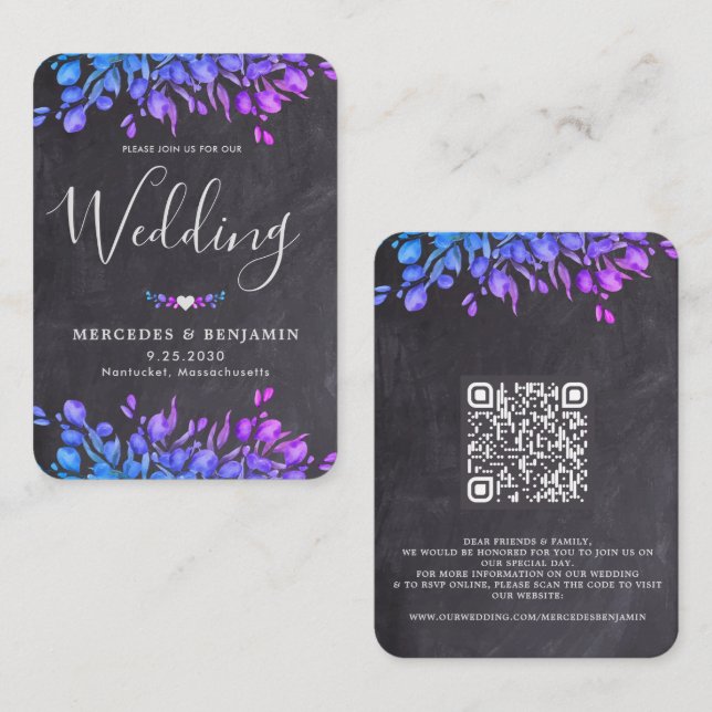 Carte De Visite Eucalyptus Rustique Foliage QR Code Mariage en ard (Devant / Derrière)