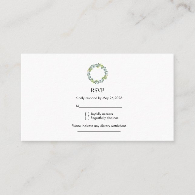 Carte De Visite Eucalyptus Wreath Wedding RSVP  (Devant)