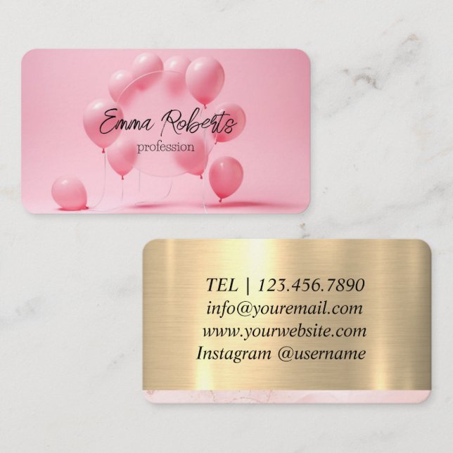 Carte De Visite Événement Ballons roses (Devant / Derrière)
