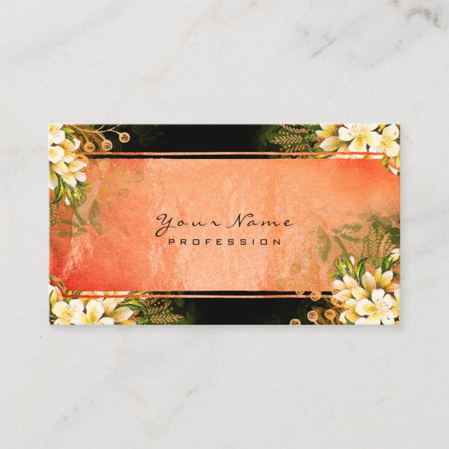 Carte De Visite Événement Floral Mint Vert Coral Blanc Rose Or (Devant)