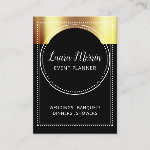 Carte De Visite Événement Planner Gold Metallic Sur Black Marquee