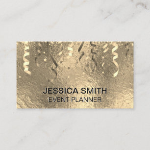Carte De Visite Événements Parti Popper et Confetti   Fond d'or
