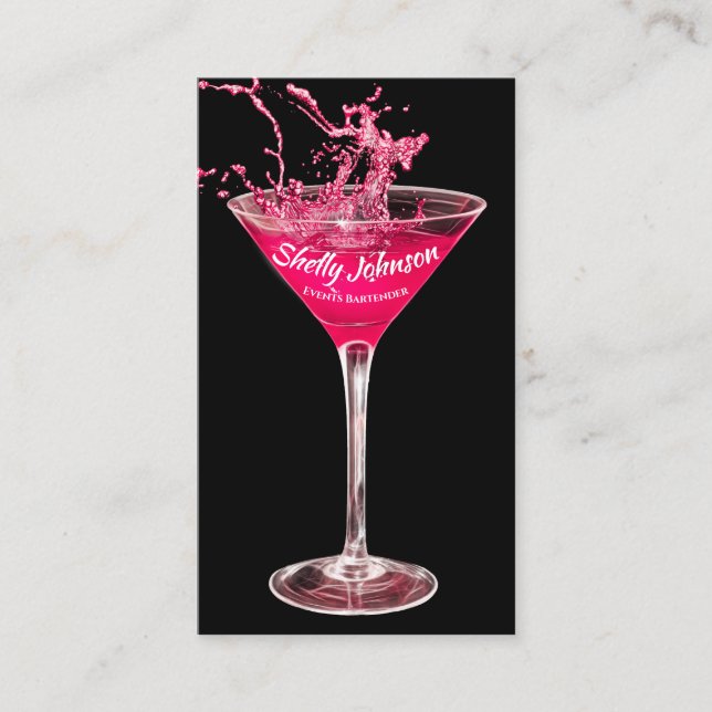 Carte De Visite Événements tendance Bartender Neon Hot Pink Splash (Devant)