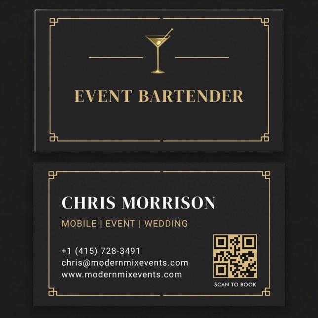 Carte De Visite Event Bartender QR Code Professional (Créateur téléchargé)