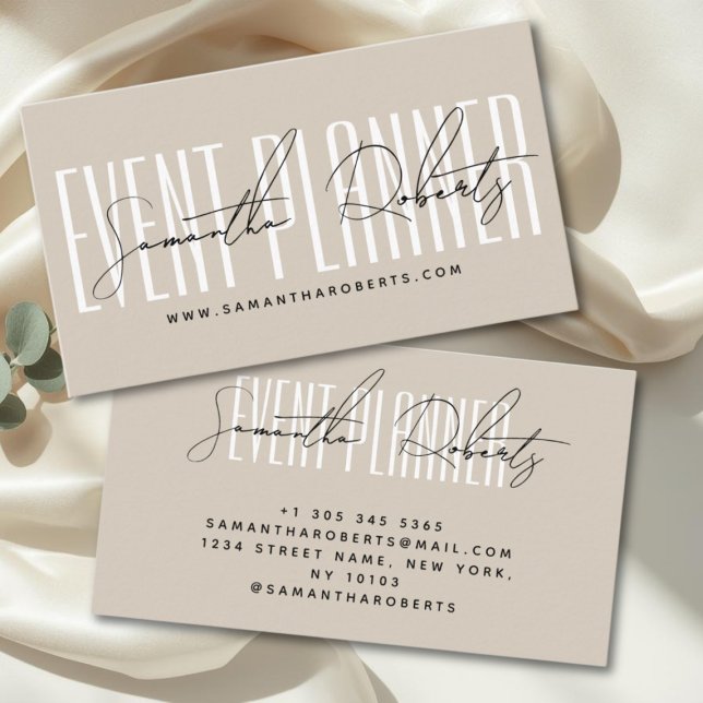 Carte De Visite Event planner modern typography script beige (Créateur téléchargé)