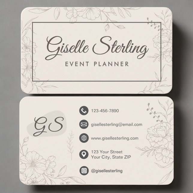 Carte De Visite Event Planner Neutral Floral (Créateur téléchargé)