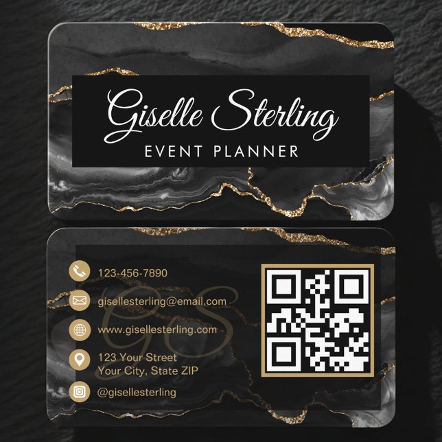 Carte De Visite Event Planner QR Code Black Gold (Créateur téléchargé)
