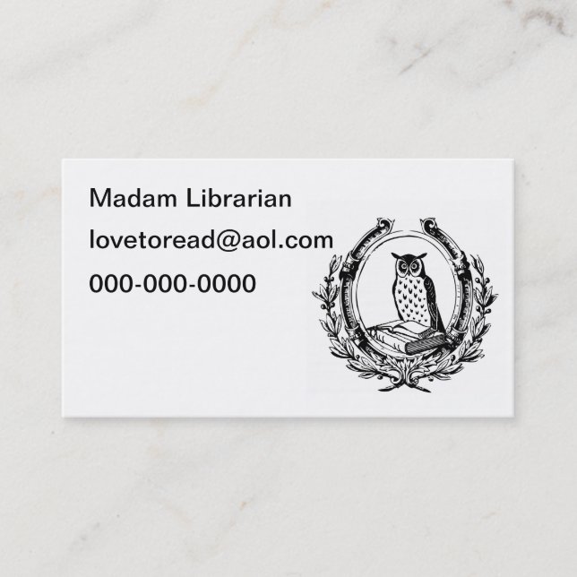 Carte De Visite Ex-libris vintage de hibou et de livre (Devant)