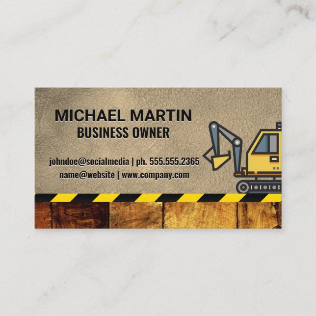Carte De Visite Excavateur | Construction | Cuir en bois (Devant)