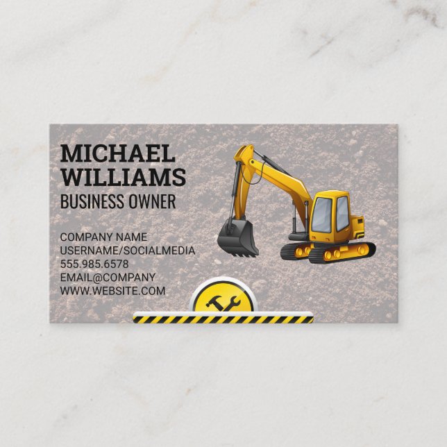 Carte De Visite Excavateur | Matériel du site de construction Eart (Devant)