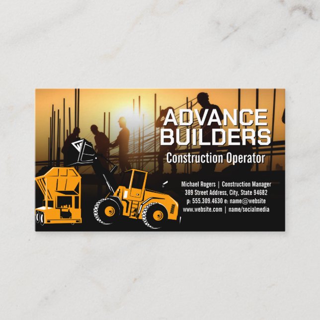 Carte De Visite Excavateur | Travailleurs sur site (Devant)