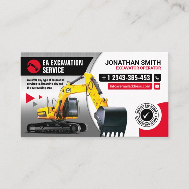 Carte De Visite Excavation, Défrichage, Construction, bulldozer (Devant)