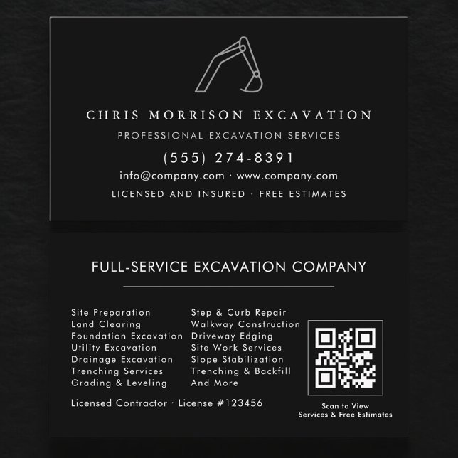 Carte De Visite Excavator Construction Operator QR Code (Créateur téléchargé)