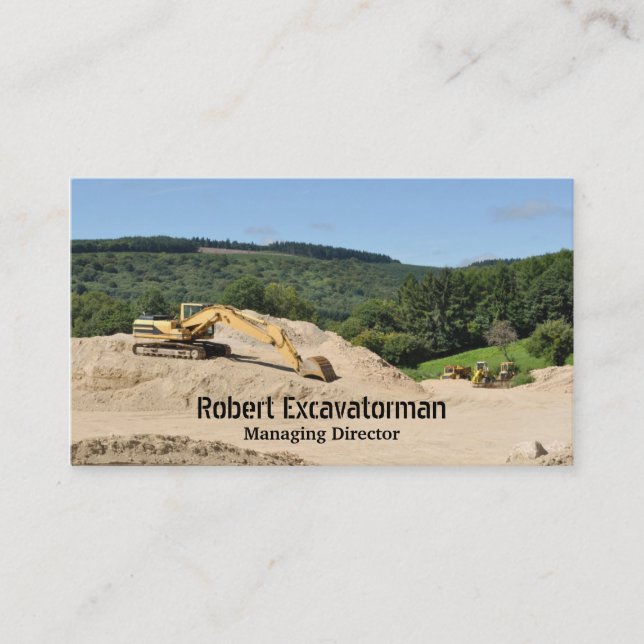 Carte De Visite Excavatrice jaune sur un chantier (Devant)