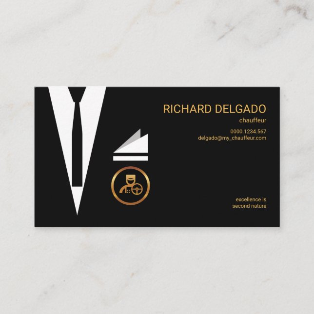 Carte De Visite Excellent Suit Élégant Chic Chauffeur Moderne (Devant)