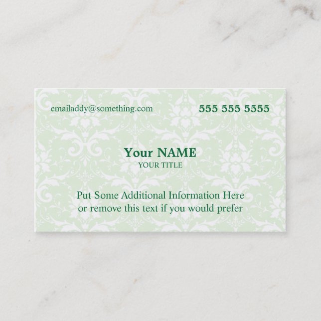 Carte De Visite Executive Green et White Damask (Devant)