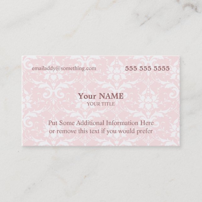 Carte De Visite Executive Pink et White Damask (Devant)