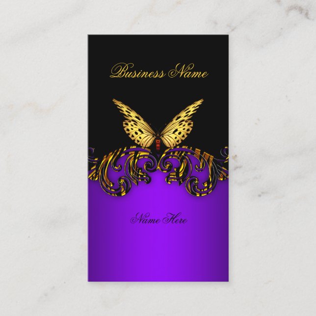 Carte De Visite Exotique violet or noir papillon élégant classe (Devant)