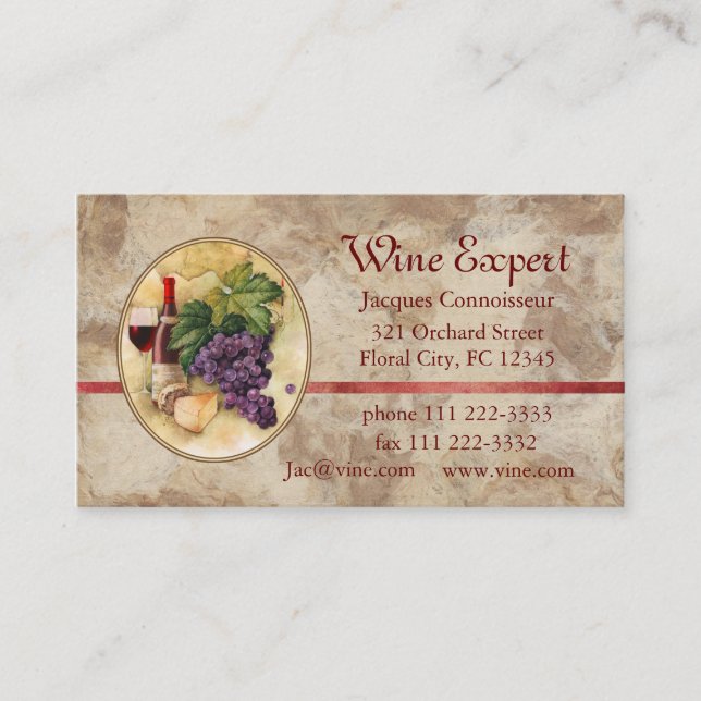 Carte De Visite Expert en matière de vin (Devant)