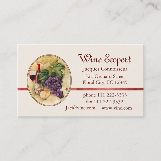 Carte De Visite Expert en matière de vin (Devant)