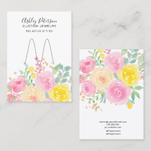 Carte De Visite Exposition florale de bijoux rose aquarelle