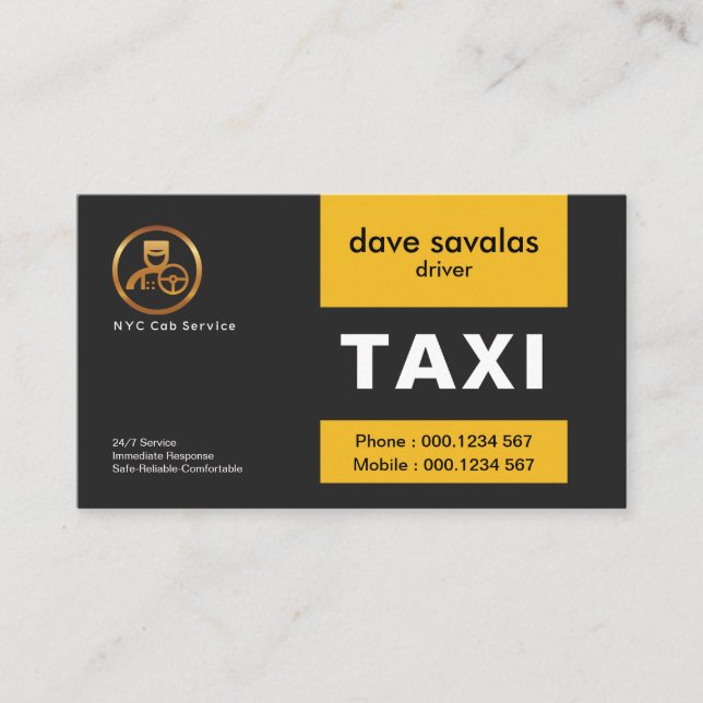 Carte De Visite Exquis Gold Chauffeur Logo Tabs Jaunes Taxi (Devant)