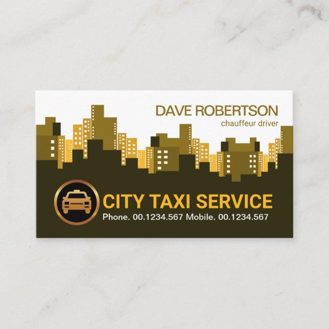 Carte De Visite Exquis Rétro City Skyline Taxi Driver (Devant)