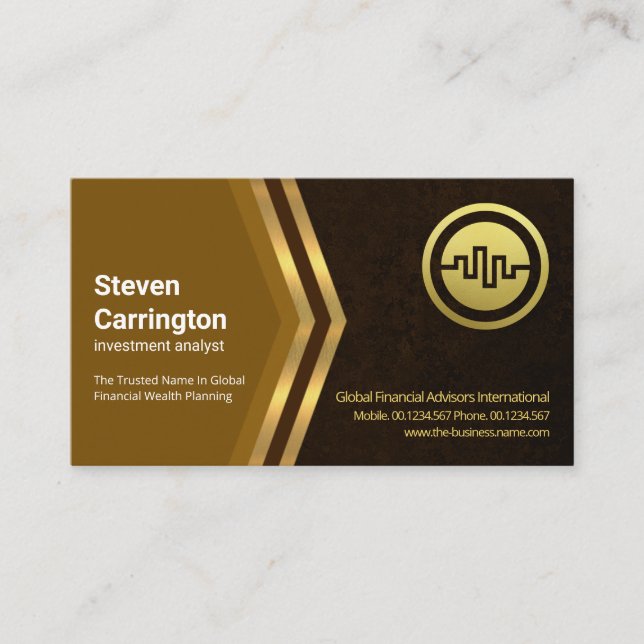 Carte De Visite Exquise Brown Grunge Gold Arrow Financial (Devant)