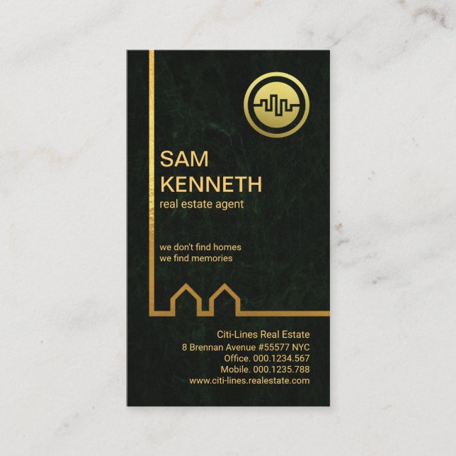 Carte De Visite Exquise Gold Building Lines Green Grunge Realer (Devant)