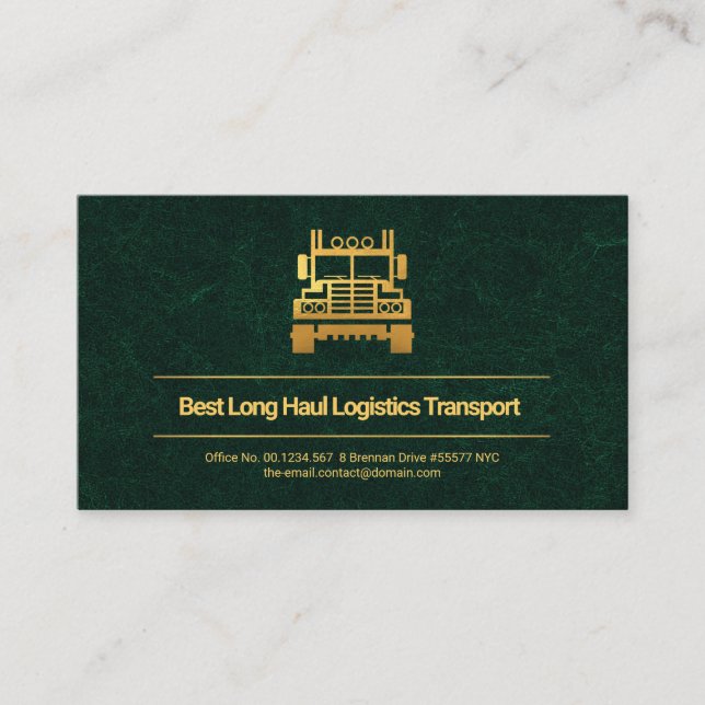 Carte De Visite Exquise Marbre Vert Texture Lignes Or, Camion (Devant)