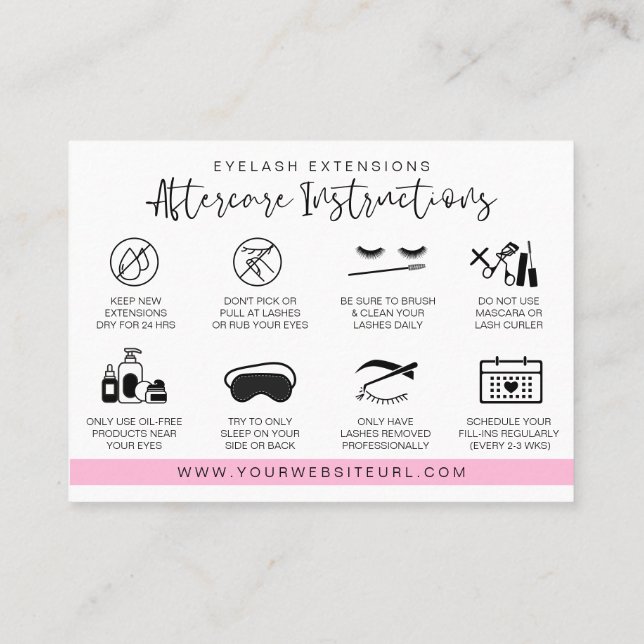 Carte De Visite Extension Eyelash Instructions de suivi Lash Logo (Dos)