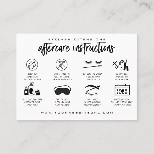 Carte De Visite Extension Eyelash Instructions de suivi Lash Logo (Dos)