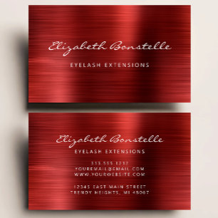 Carte De Visite Extension Lash de script métallique brossé rouge
