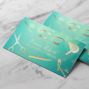 Carte De Visite Extensions cheveux et Eyelash Or moderne et Salon