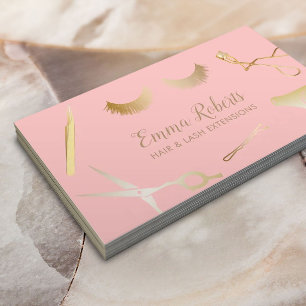 Carte De Visite Extensions cheveux et Eyelash Salon Blush Pink & G