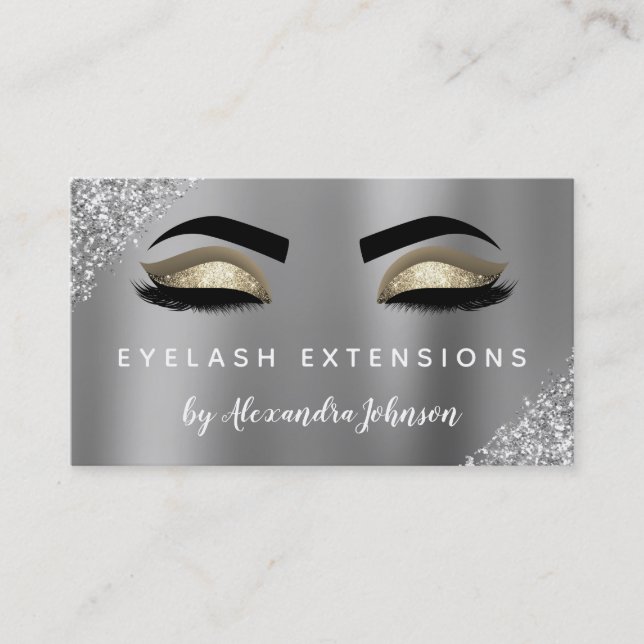 Carte De Visite Extensions Eyelash Parties scintillant or argent (Devant)