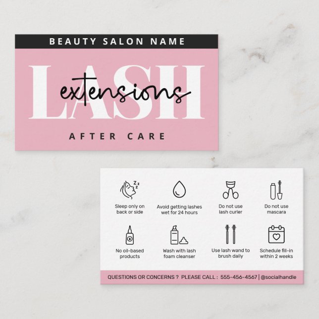 Carte De Visite Extensions Eyelash rose moderne soins postérieurs (Devant / Derrière)