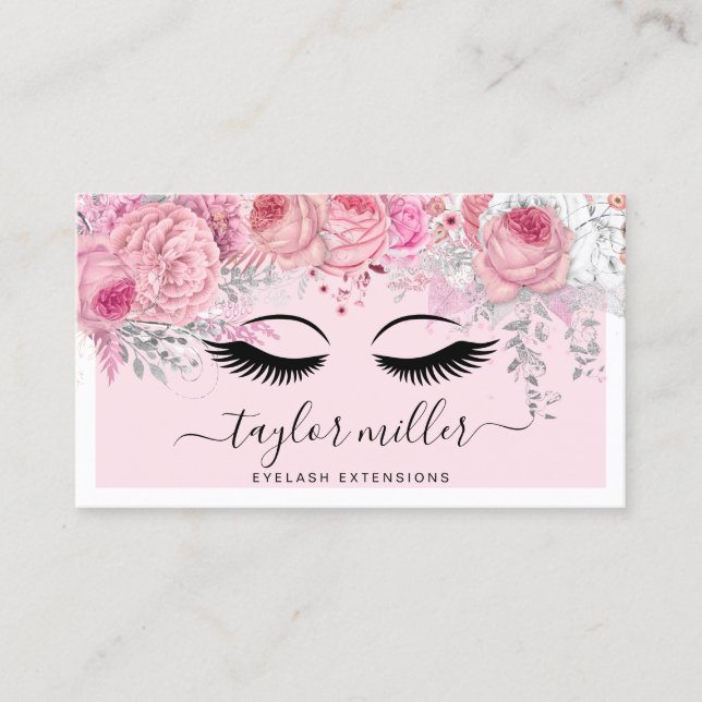 Carte De Visite Extensions florales jolies et roses (Devant)