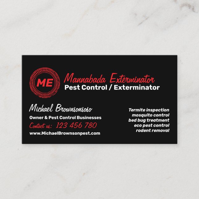 Carte De Visite Exterminateur professionnel de lutte antiparasitai (Devant)