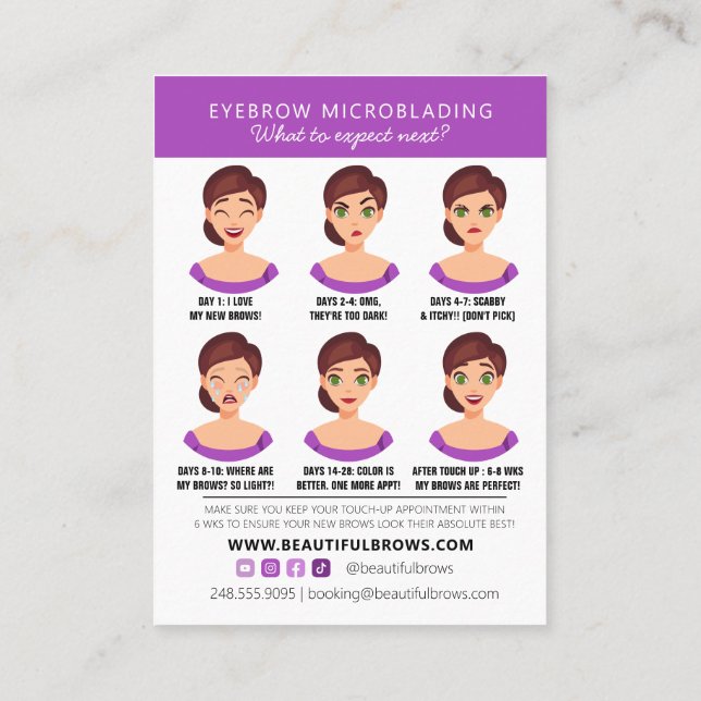 Carte De Visite Eyebrow Microblading Aftercare Quoi attendre Appt (Dos)