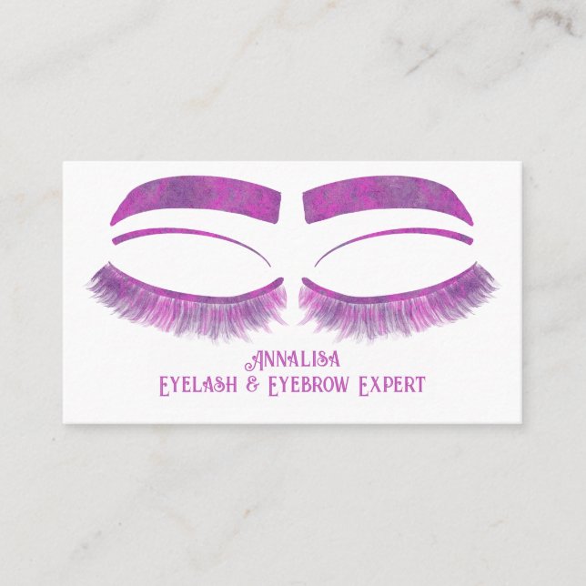 Carte De Visite Eyelash & Beauté de l'aquarelle de luxe, violet (Devant)