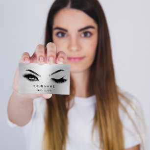 Carte De Visite Eyelash Brows Microblade. Logo CODE QR gris