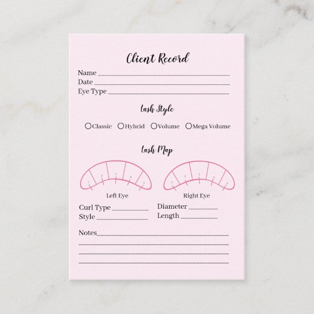 Carte De Visite Eyelash client d'extension Formulaire d'enregistre (Devant)