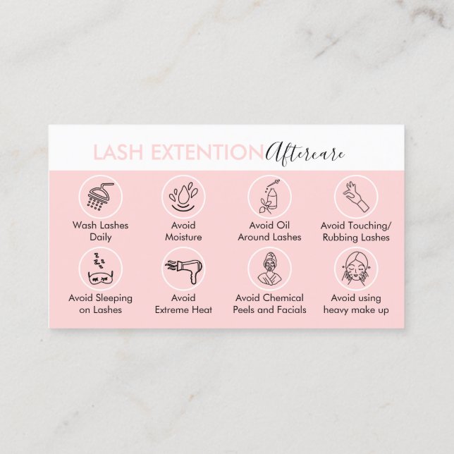 Carte De Visite Eyelash Extension S'Occupe De L'Instruction Après  (Dos)
